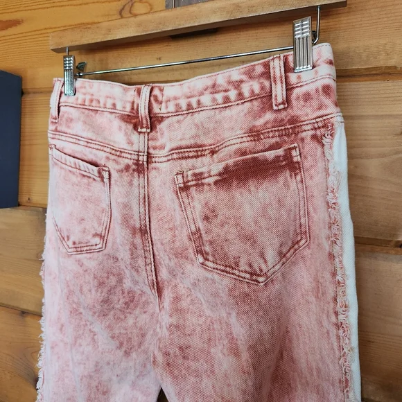 POL 💜 NWT Acid Wash Red White Straight Crop Distressed Jeans Grunge Boho S X24" - Picture 11 of 13